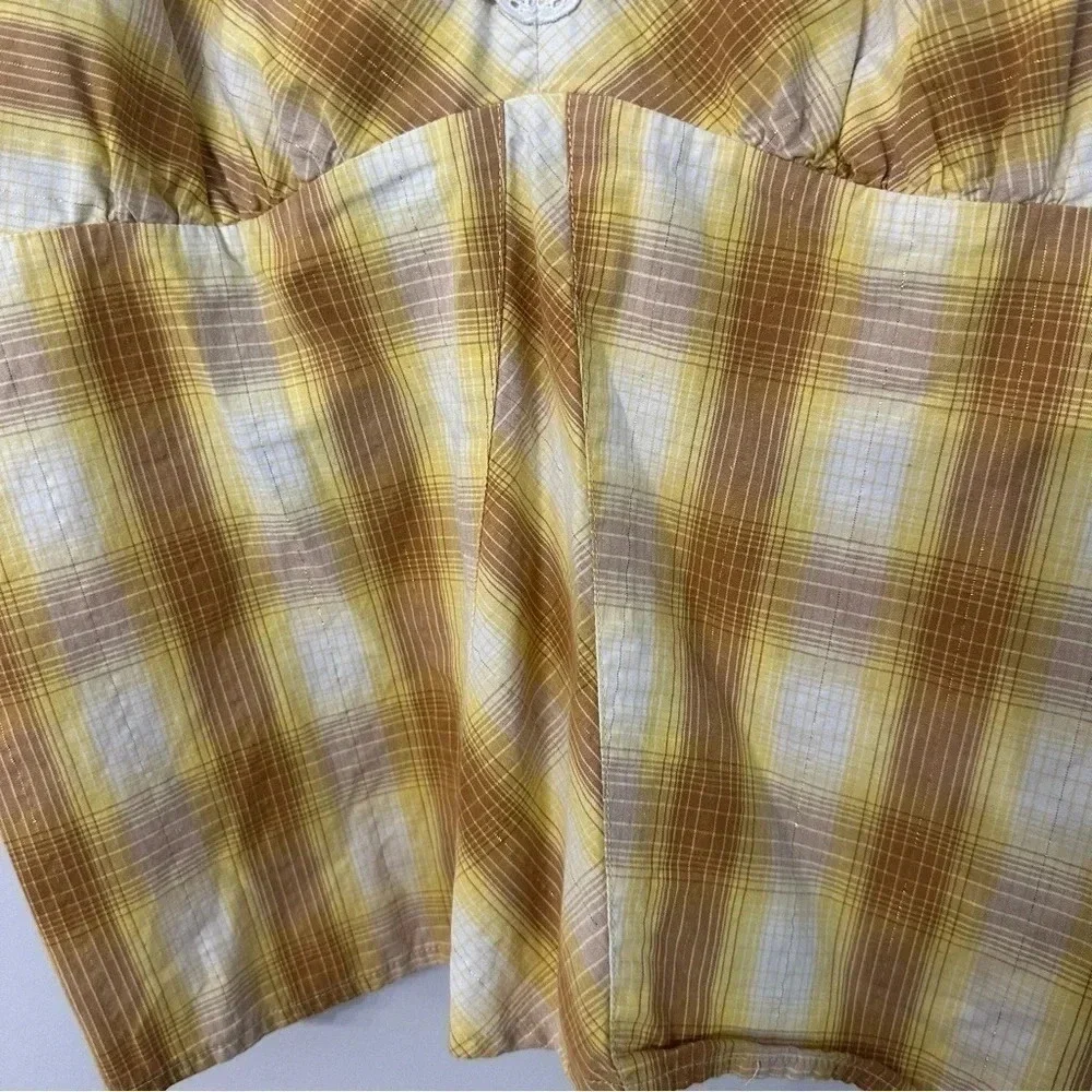Roper Yellow Plaid Spaghetti Strap with Lace Detail Blouse Size Large